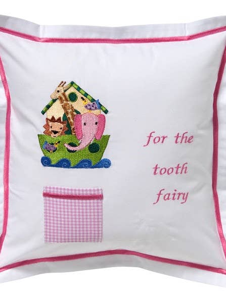 Tooth Fairy Pillow Cover, Noah's Ark (Pink) for wholesale by Jacaranda Living