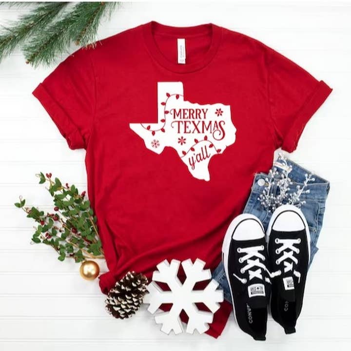 Black Merry Texmas Y'all Shirt, Texas christmas shirt, Christmas s for wholesale on Faire