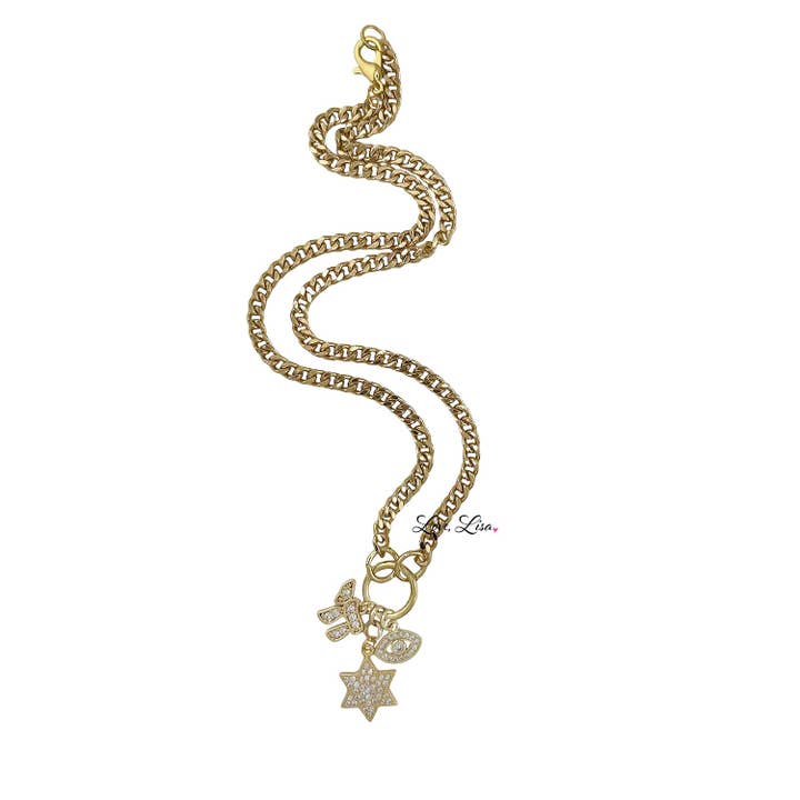 Love, Lisa - Wholesale Pendant/Charm Necklace - Hebrew Chai, Star of David & Evil Eye Charm Necklace