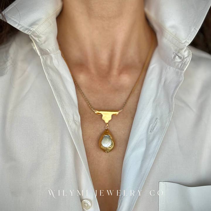 WILYMI Jewelry Co - Wholesale Pendant/Charm Necklace - HOW Chunk Drop 18" Necklace | Freshwater Pearl | Gold Filled3