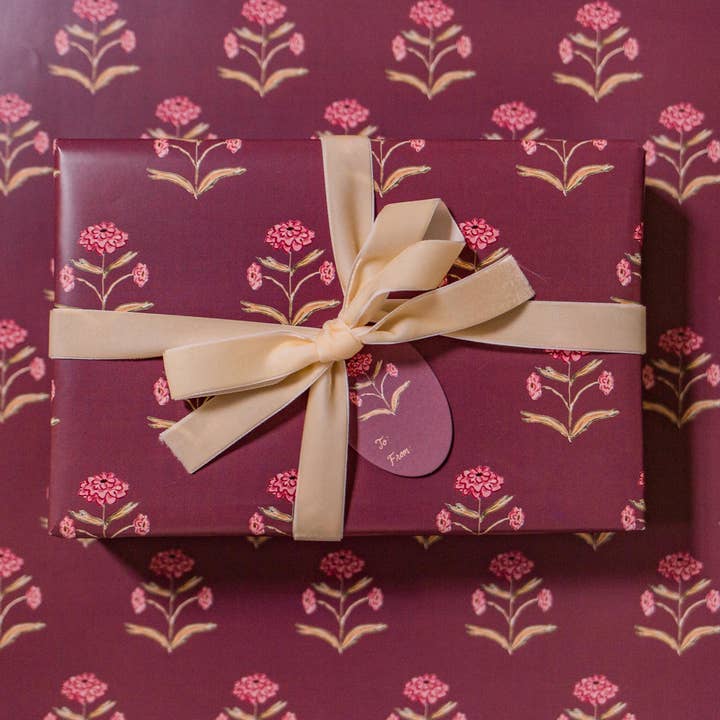 The Illustrated Life - Wholesale Flat Wrap - Zinnia Block Print Gift Wrap Sheets6