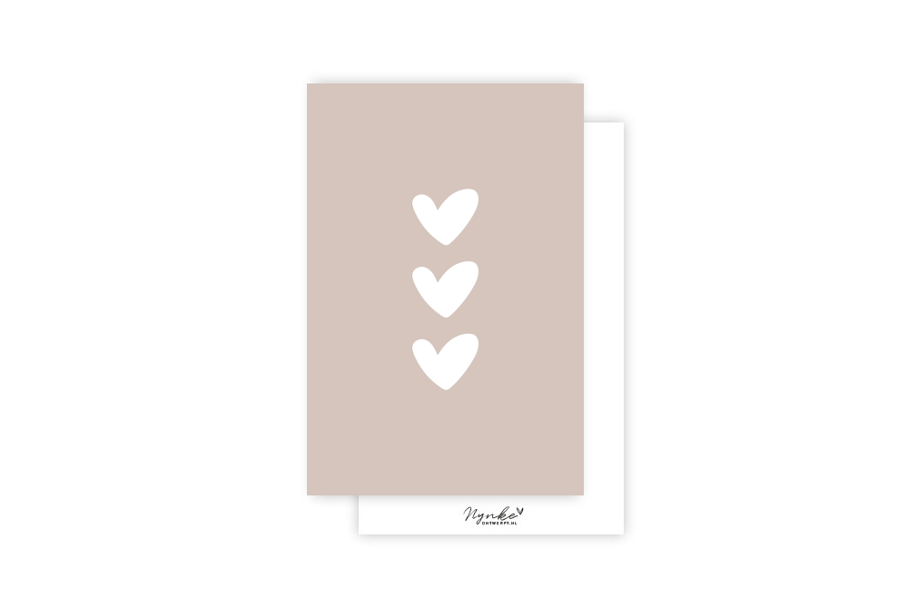 NynkeOntwerpt - Venta al por mayor Tarjetas de amor - Tarjeta mini | Corazones en taupe claro1
