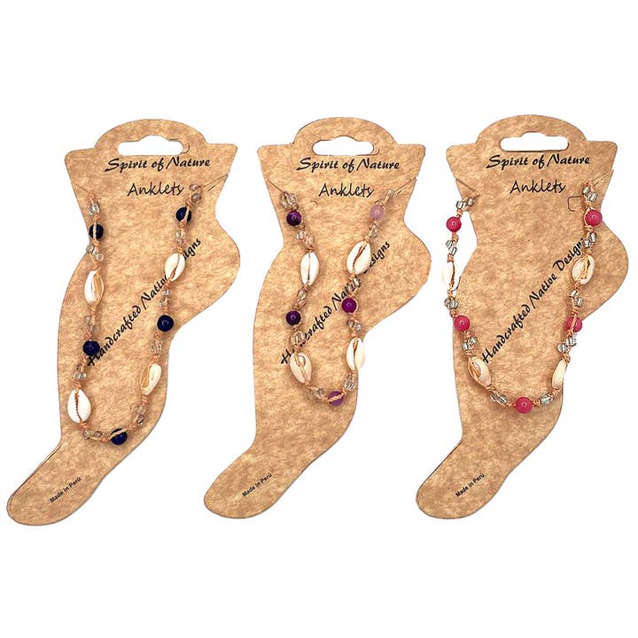 Seashell Stone Ball Bead Macrame Pull Tie Anklet for wholesale by Pichincha