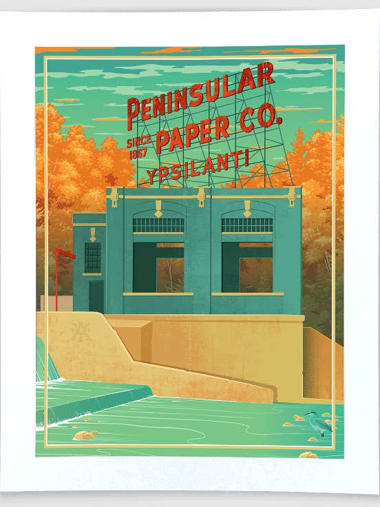 Peninsular Paper, Ypsilanti - Michigan Travel Art Print for wholesale by The Mighty Mitten
