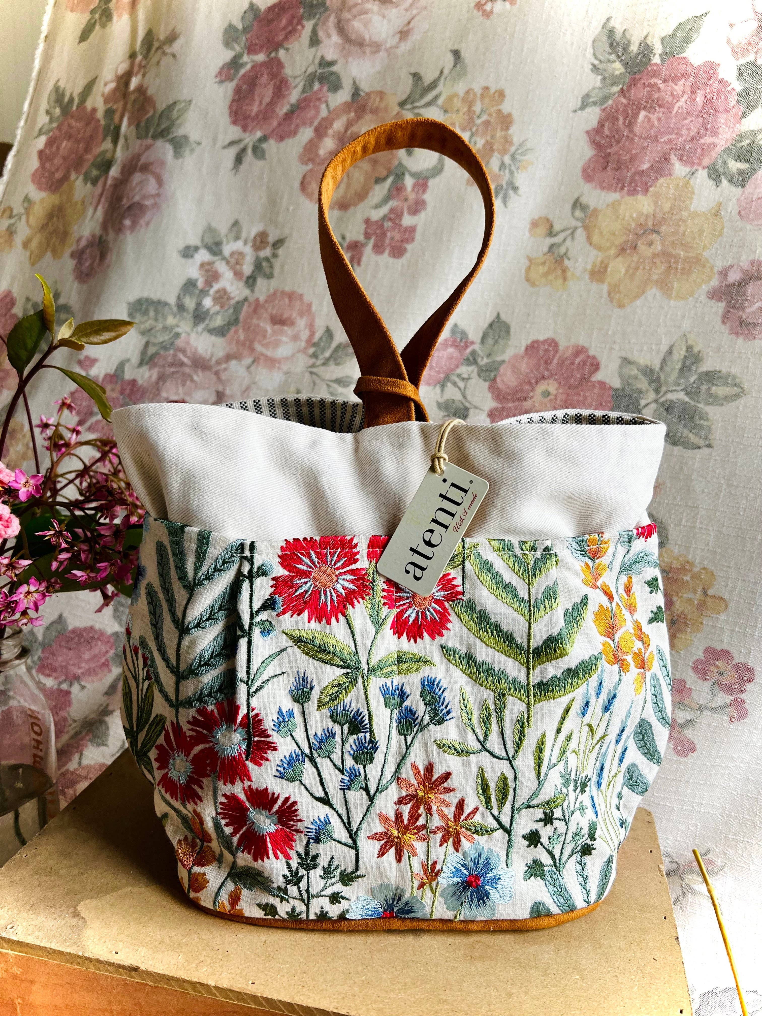 Atenti - Wholesale Tote Bag - Women's - Wildflower Tall Caddy– Handmade USA Embroidered Floral Yarn & Notions Organizer, Atenti Project Bag3