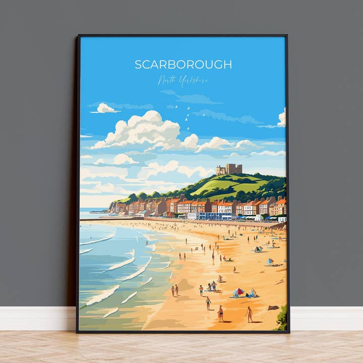 Impressão de Viagem da Praia de Scarborough, Poster de Viagem de Scarborough, Presente de North Yorkshire, Inglaterra, Arte de Norfolk, Presente de Scarborough, Impressão de Arte de Parede por atacado de NQ Media Designs