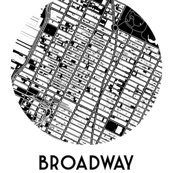 Broadway, New York City Modern Black and White Map for wholesale by Map of Home