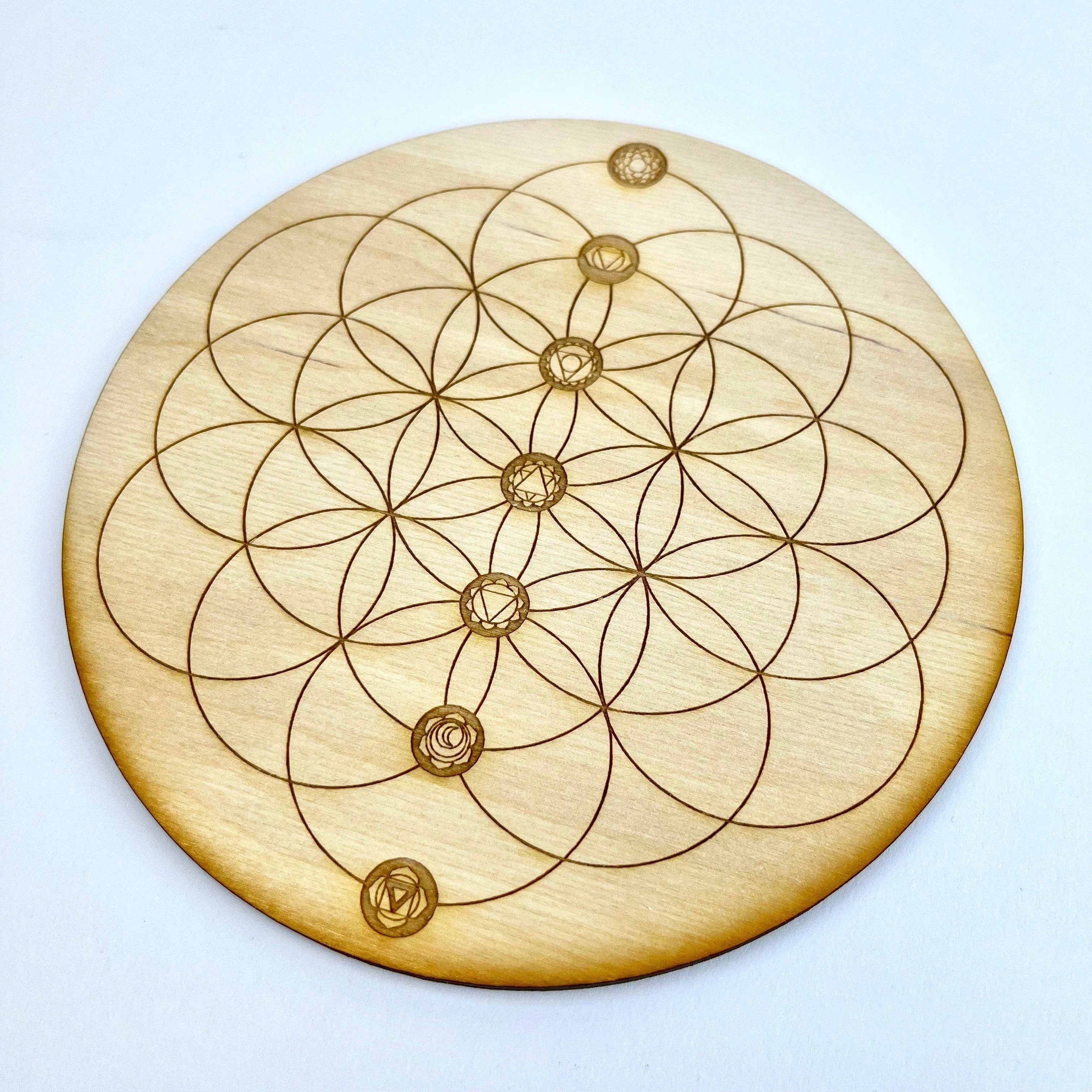 Pelham Grayson Rose - Vente Grilles de cristaux - Grille de cristaux Seed of Life Chakras en bois de bouleau baltique avec explication2