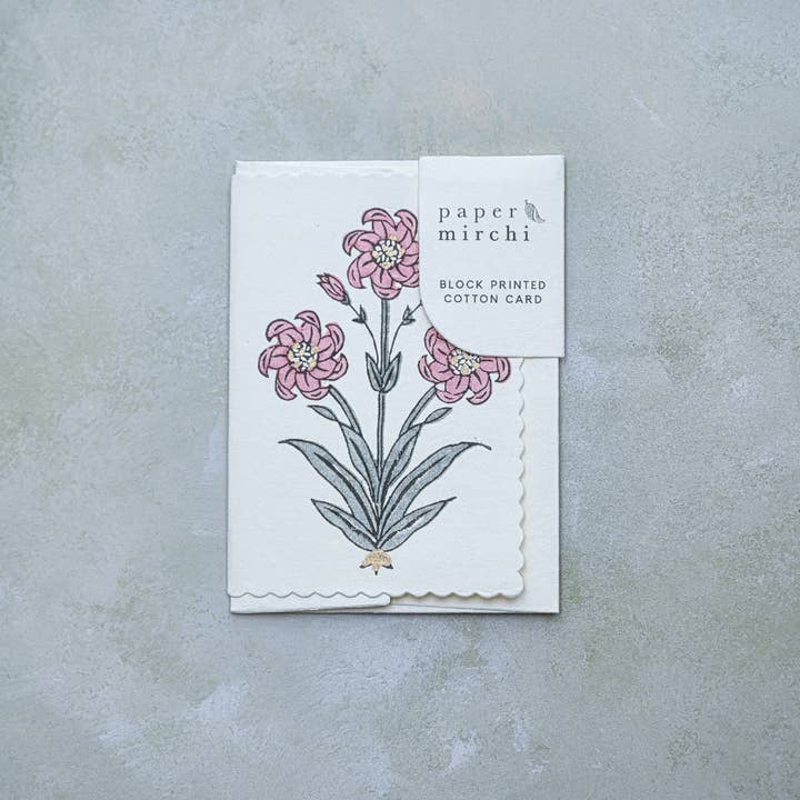 Hand Block Printed Greeting Card - Nargis Dusky Pink for wholesale by Paper Mirchi