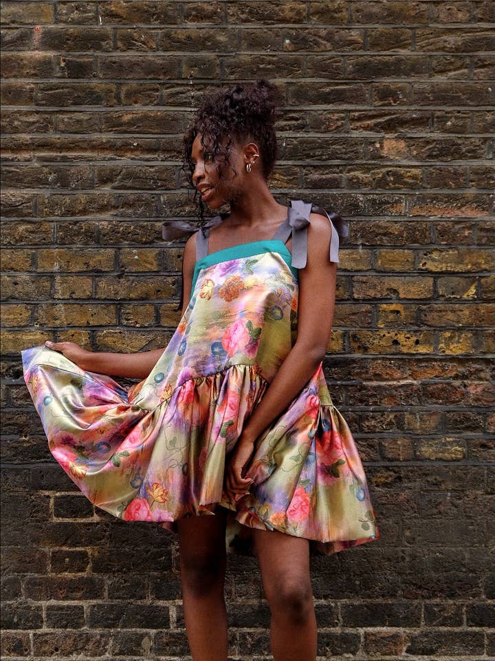 Minivestido flor bomba Teal por atacado de Gingham Doll