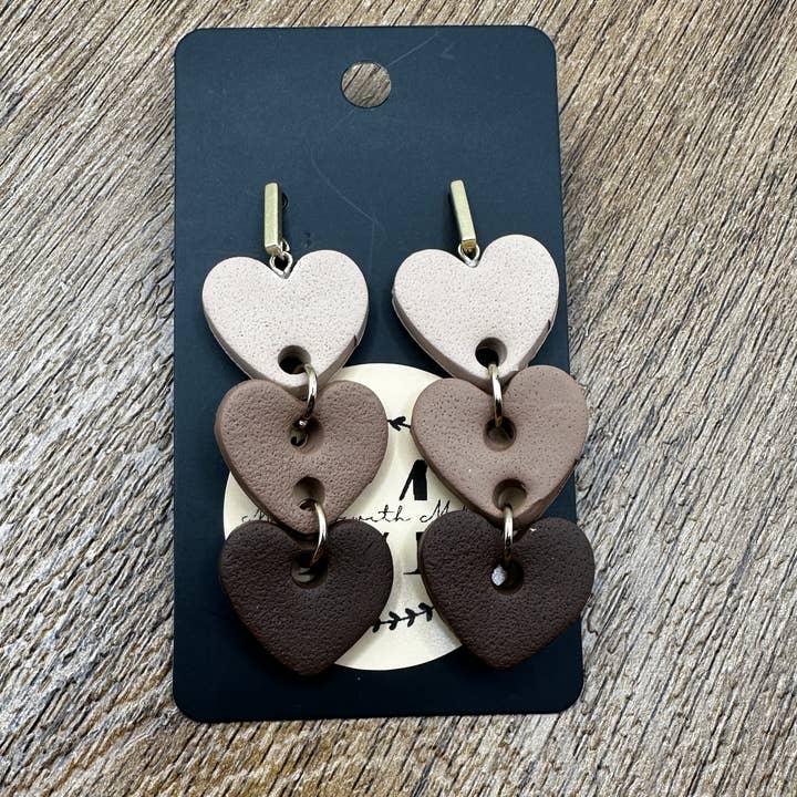 Neutral Heart Stacks Polymer Clay Earrings for wholesale by Making with Molli