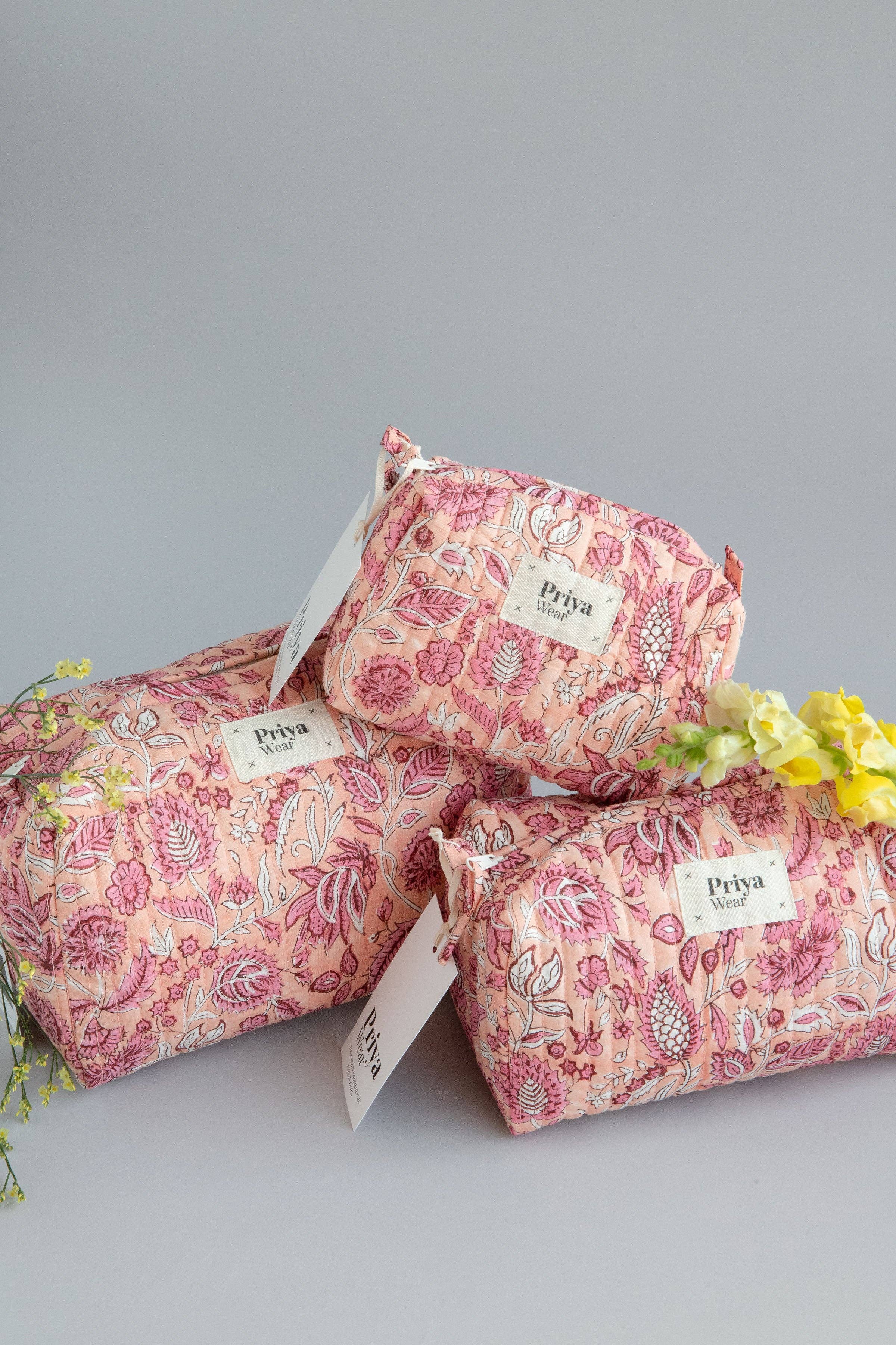 Priya Wear – Großhandel Schmink-/Kosmetiktasche – Kosmetiktasche aus Bio-Baumwolle in Koralle (Waschtasche / Beutel / Make-up-Tasche)3