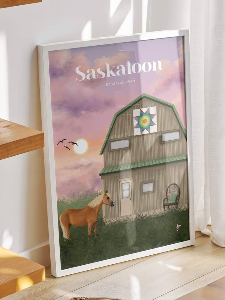 Saskatoon Farm Art Print — Prairie Landscape Illustration for wholesale by la designs