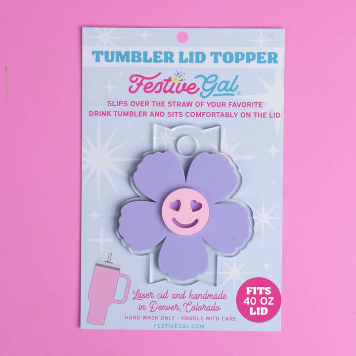 Flower Smiley Water Bottle Accessory - Tumbler Topper for wholesale by Festive Gal