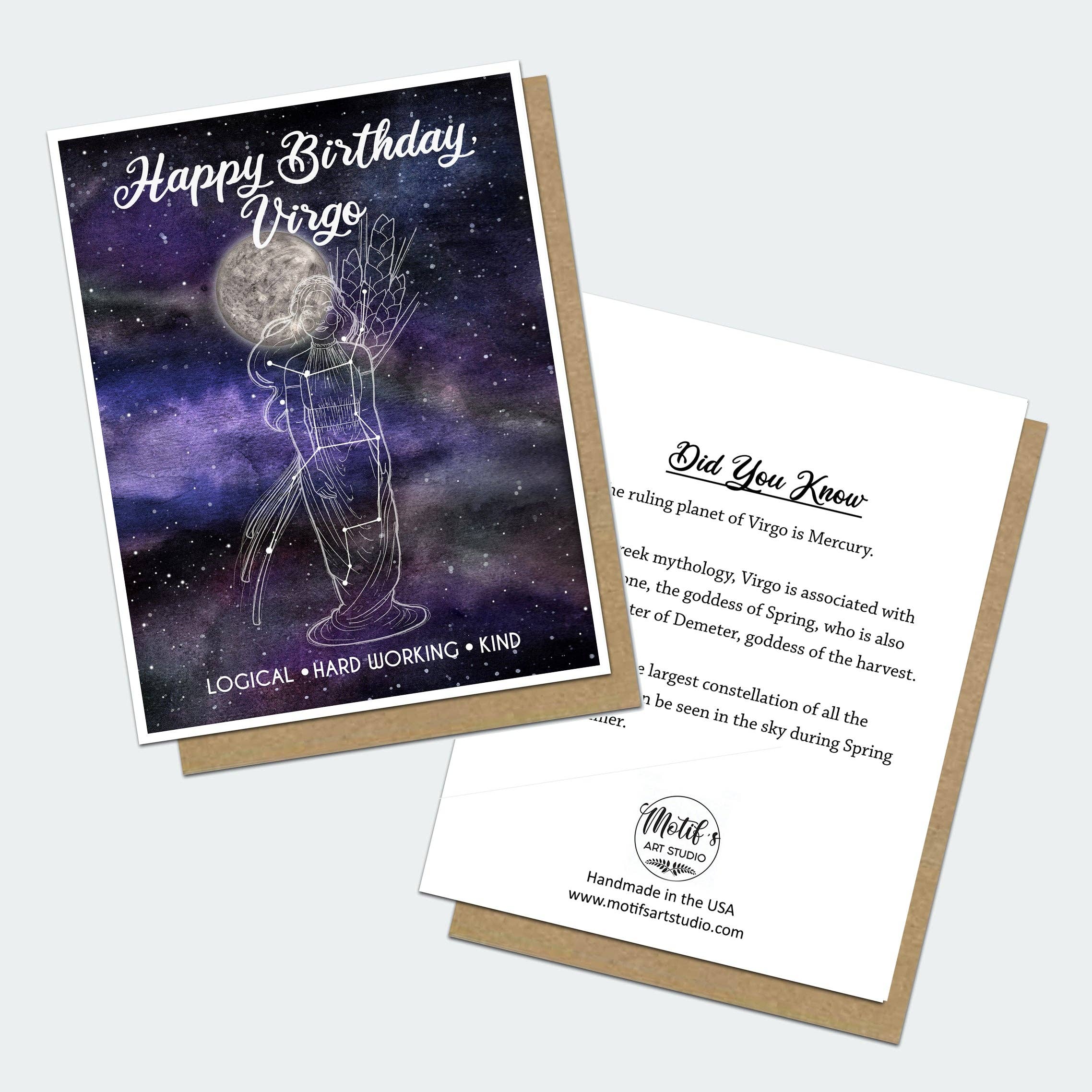 Motif's Art Studio - Venta al por mayor Tarjetas de cumpleaños - Tarjeta de cumpleaños de Virgo Astrology2