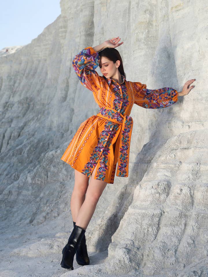 Orange voilet Rust Revenala Mini dress for wholesale on Faire2