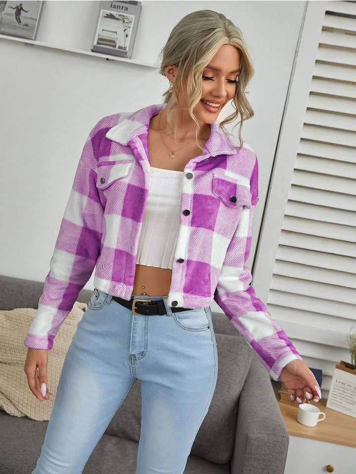 Queen Fashion - Wholesale Jacket - Women's - flap detail drop shoulder buffalo plaid jacket7