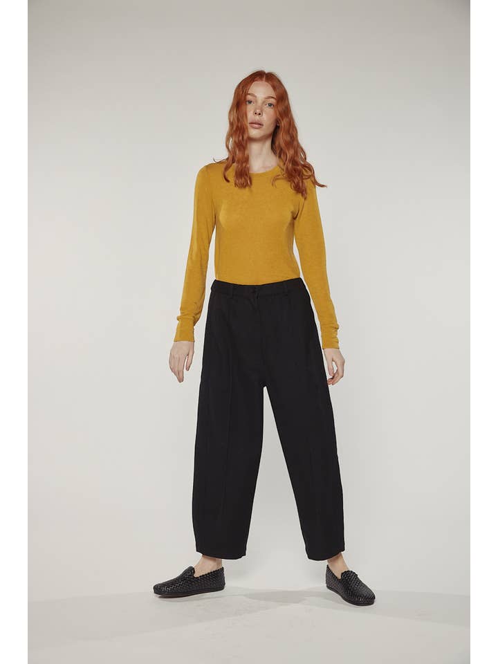 Black Wool blend pintuck pants for wholesale on Faire