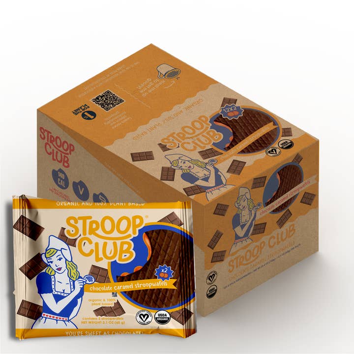 Chocolate Caramel Organic & Plant-based Stroopwafel 2-pack for wholesale by Stroop Club