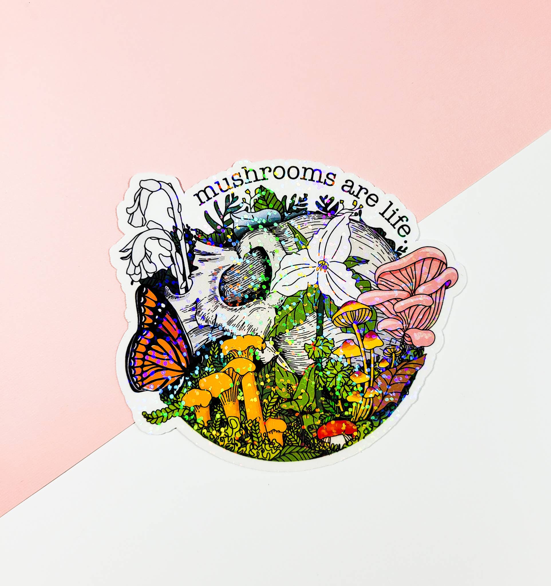 Mushroom Marauder - Vente Autocollant - Autocollant Mushrooms Are Life | Crâne humain avec fleurs et champignons2