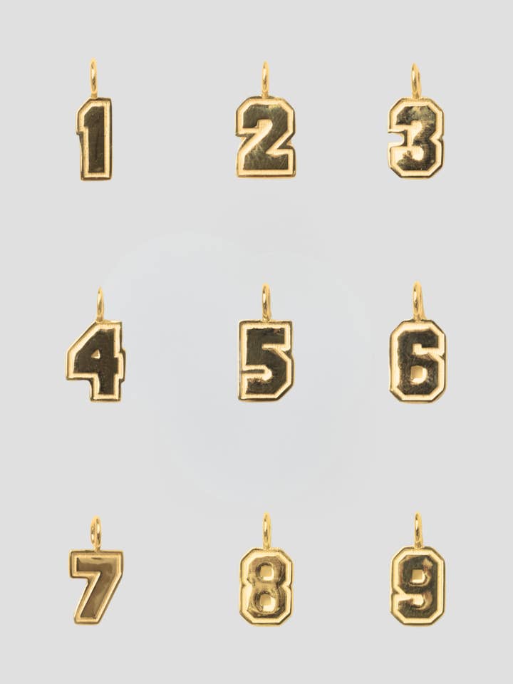 Number Charms in Gold for wholesale by Wolf Circus Jewelry