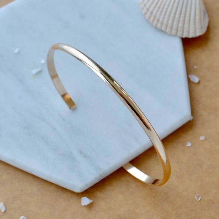 Chubby Cuff Bracelet - polished half round 3mm cuff bracelet for wholesale by Foamy Wader