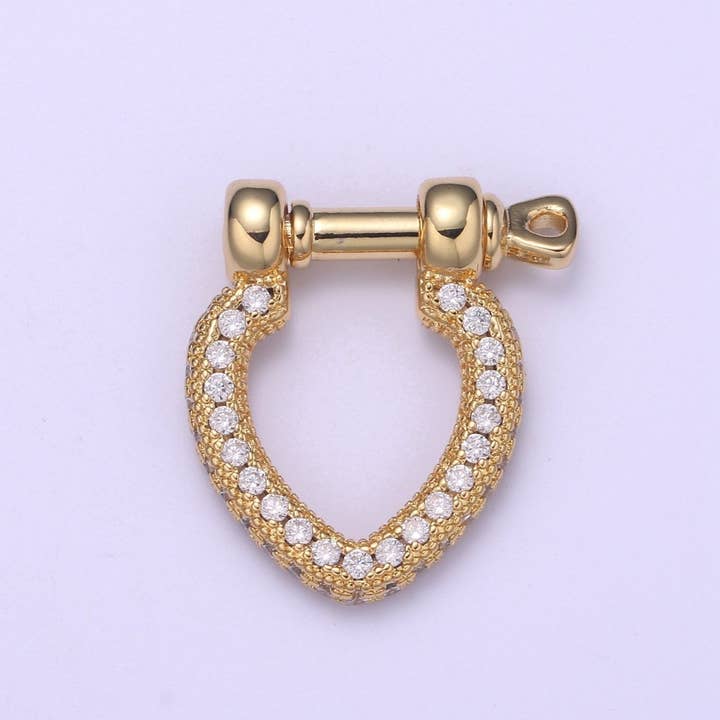 Aim Eternal - Wholesale Clasp - Paracord U Lock Shackle Clasp with screw Rod Carabiner Anchor Clasp, Clear CZ Paved ,For Necklace Bracelet Making Supply Component L-264