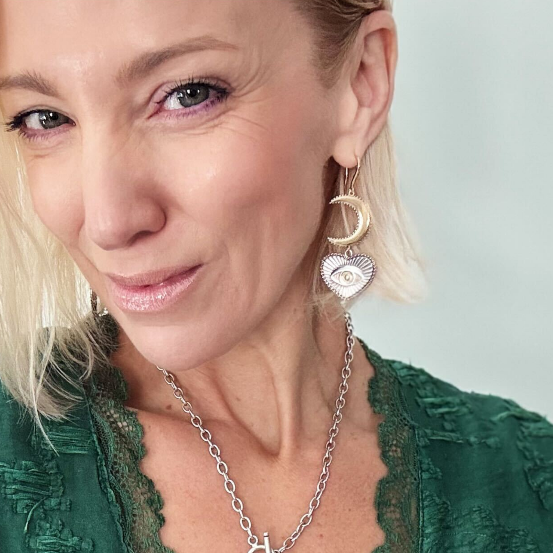 Katia Designs - Wholesale Dangle Earrings - Trust Moon & All-Seeing Eye Heart Drop Earrings4