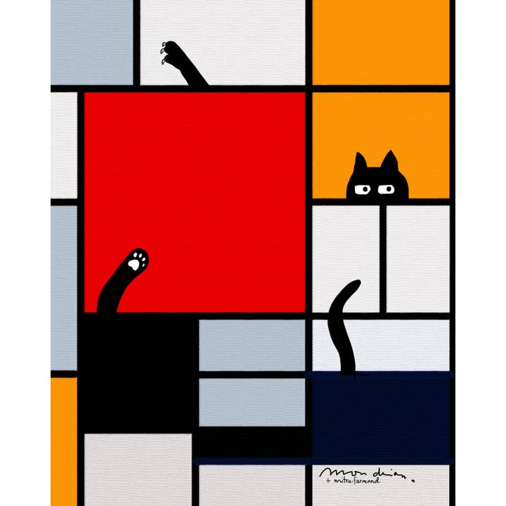 Imprimer - Mondrian - avec chat ajouté pour la vente par Fuffernutter