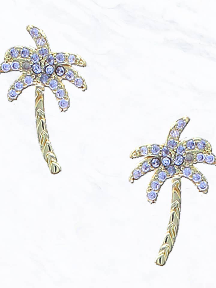 CZ Tiny Palm Tree stud Post Earrings for wholesale by Suzie Q USA