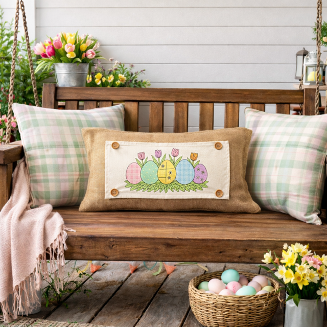 PillowPanels - Wholesale Throw/Decorative Pillow - PANEL ONLY: RECTANGLE Spring, Pastel, Bunny, Buffalo Check, Checkered  Gingham; PASTEL QUILTED EGGS  with TUILIPS4