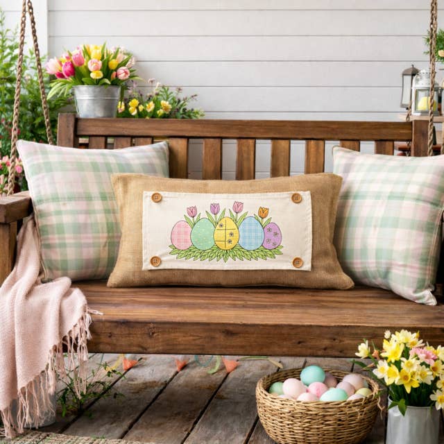 PillowPanels - Wholesale Throw/Decorative Pillow - PANEL ONLY: RECTANGLE Spring, Pastel, Bunny, Buffalo Check, Checkered Gingham; PASTEL QUILTED EGGS with TUILIPS4