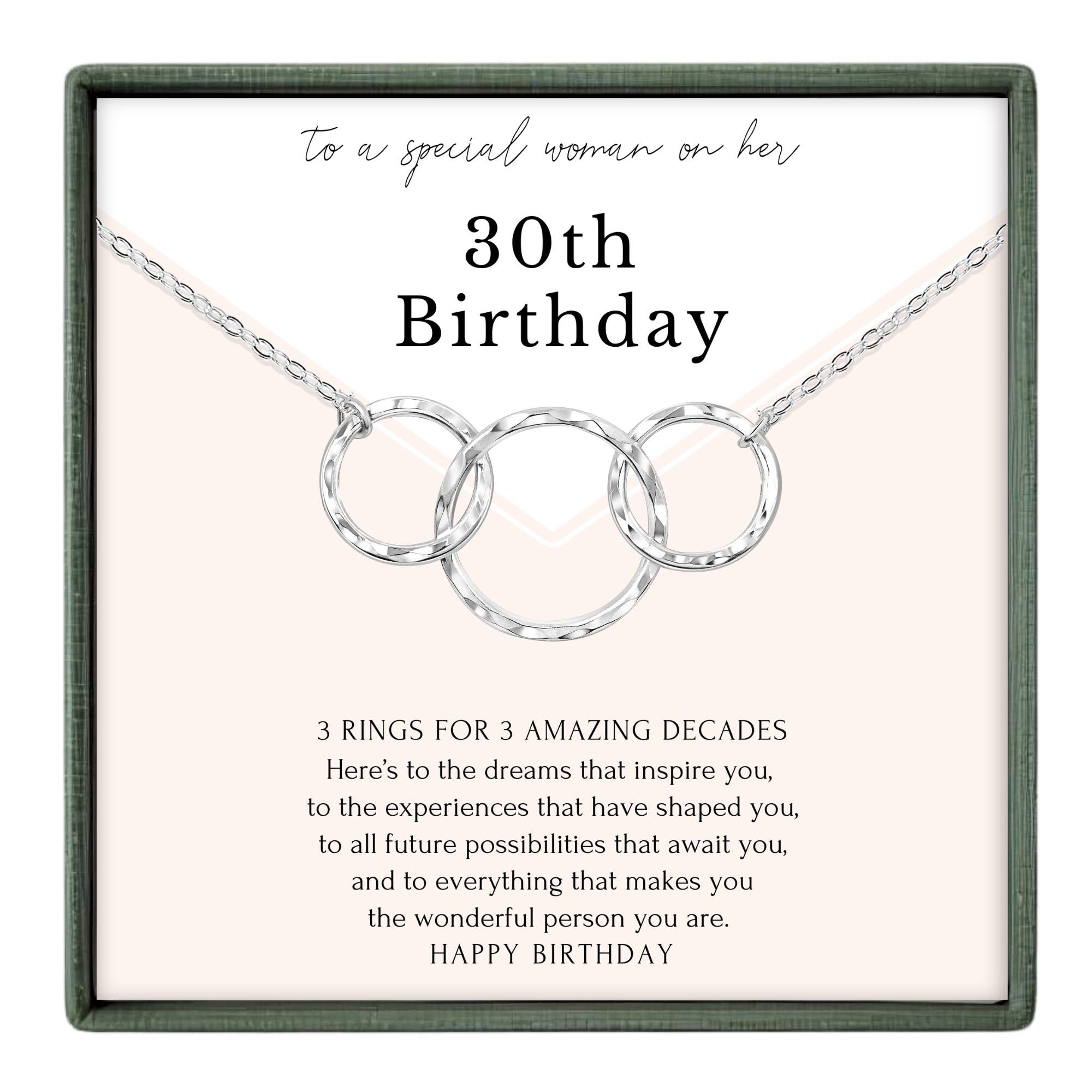 hope love shine – Engroshandel Halskæde med vedhæng – 30-års fødselsdags smykkegave - Halskæde med 3 ringe i guld eller sølv0