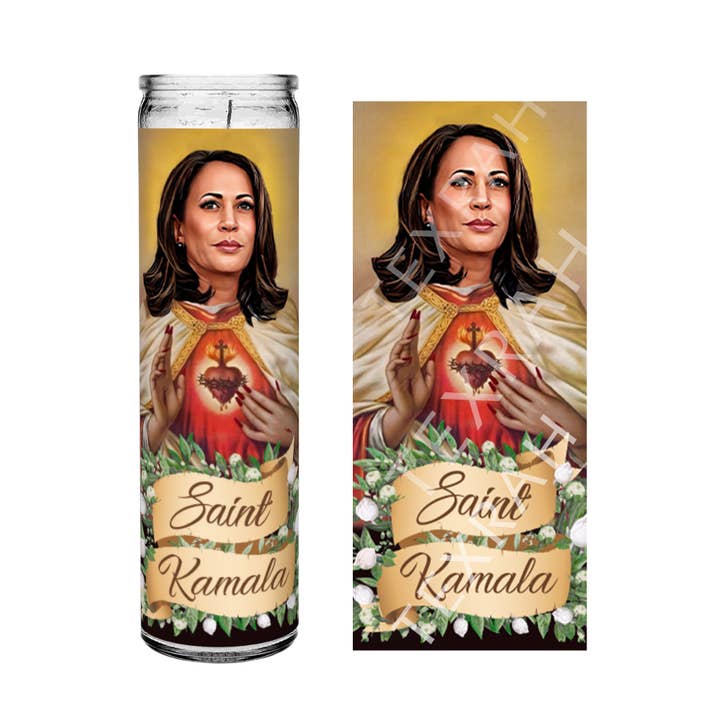 Saint Kamala Harris Celebrity Prayer Parody Candle for wholesale by Texrah