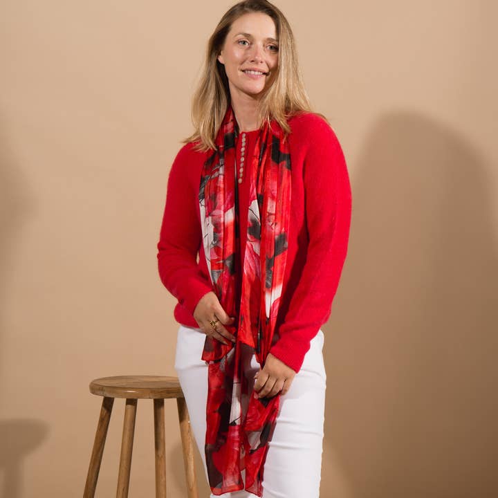 Bold Poppy Large Silk Scarf for wholesale by Tilley & Grace