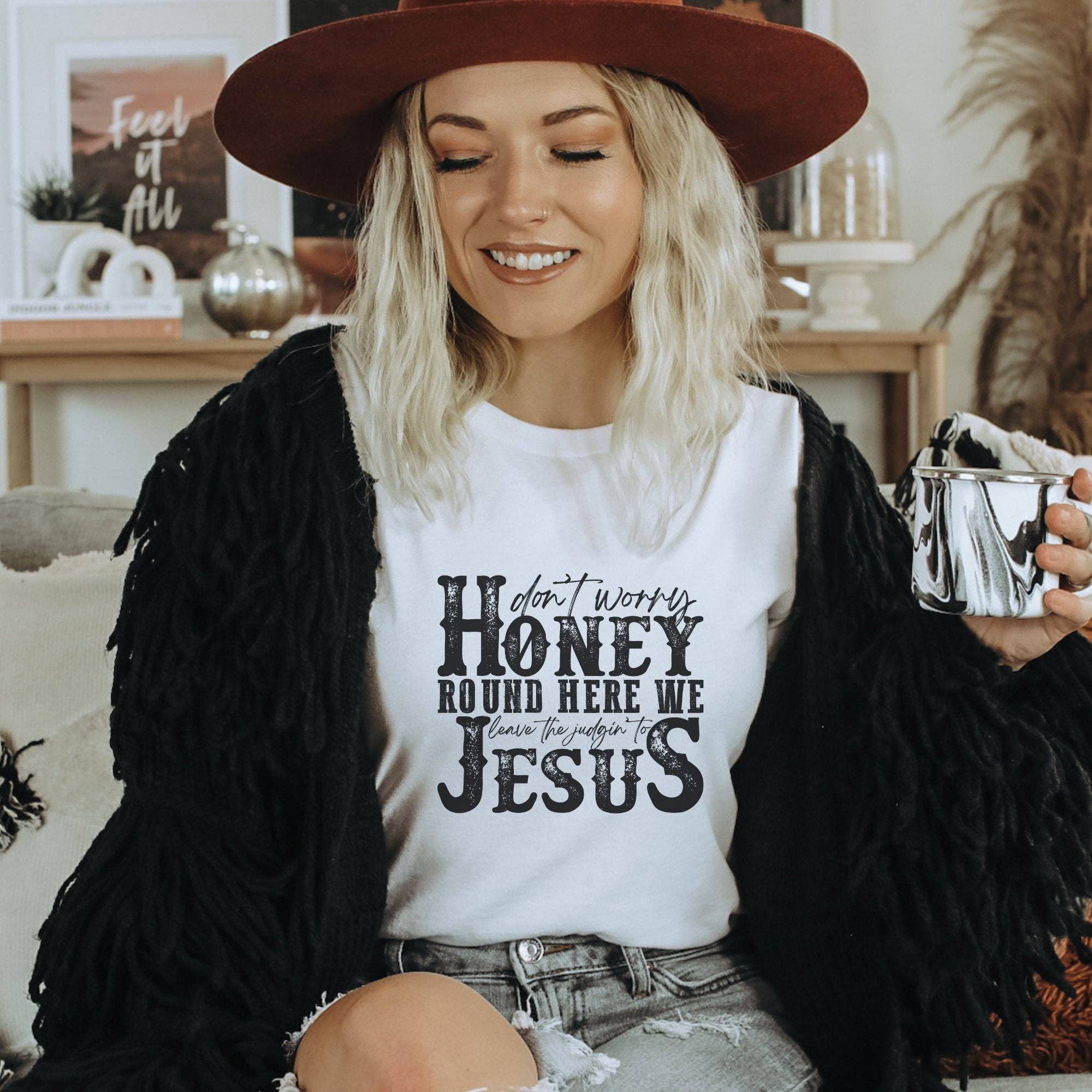 Trendznmore - Modern Graphic Apparel - Wholesale Screen Printed T-Shirt - Women's - Leave the Judgin to Jesus Western Graphic Tee0