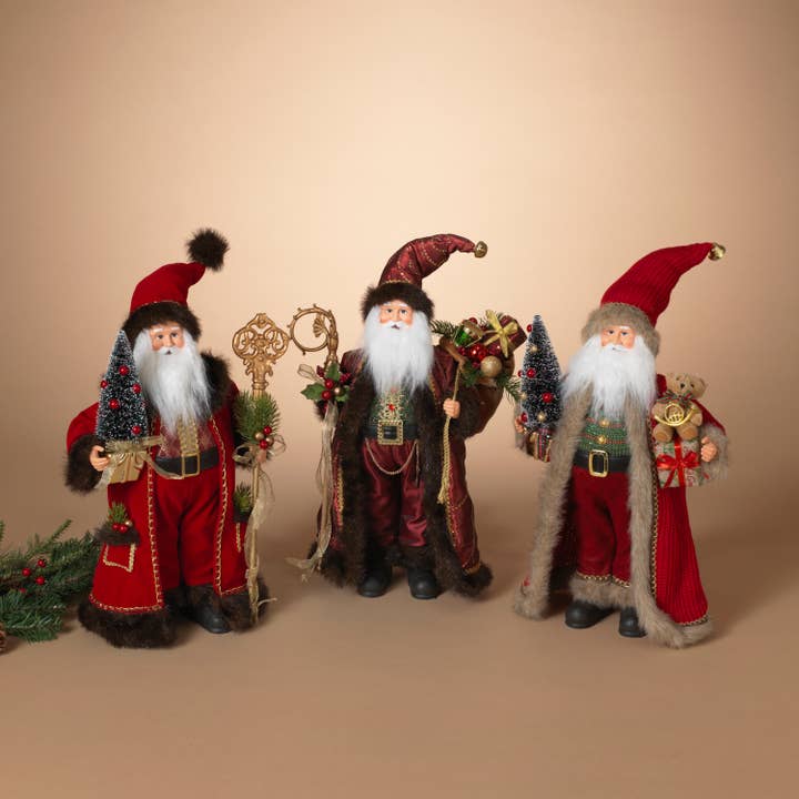 Promos 18"H Polyester Holiday Santa Figurine, 3 Asst for wholesale by The Gerson Companies