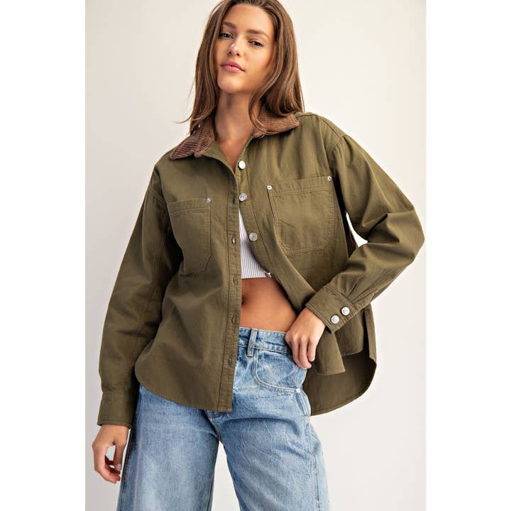 Casaco com Gola de Bombazina Lavada com Enzima por atacado de STYLE USA