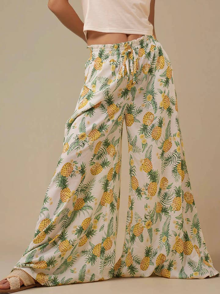 Calças de Senhora de Cintura Alta com Pernas Largas e Cordão SKP50469 por atacado de Sweetkama