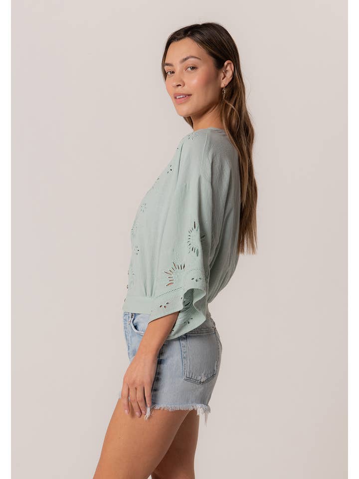 Lovestitch - Wholesale Button Down Shirt - Women's - Eyelet Embroidered Blouse