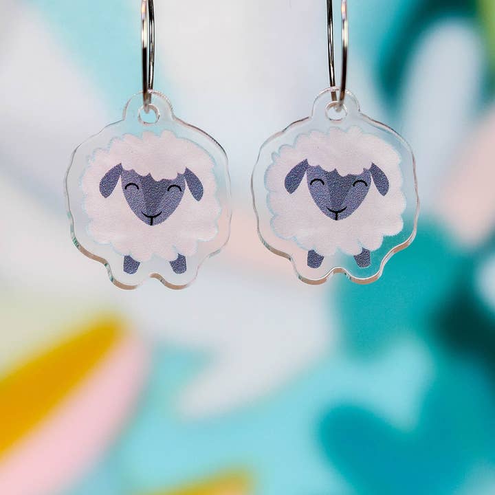 White Sheep Earrings, Cute Animal Dangles for wholesale by Paper Pattern Silk
