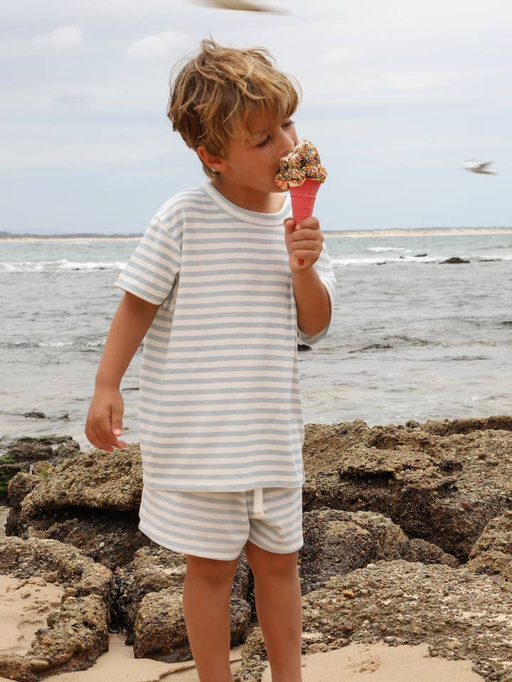 Mini Rib Stripe Shorts (Pale Blue) for wholesale by All Fenix