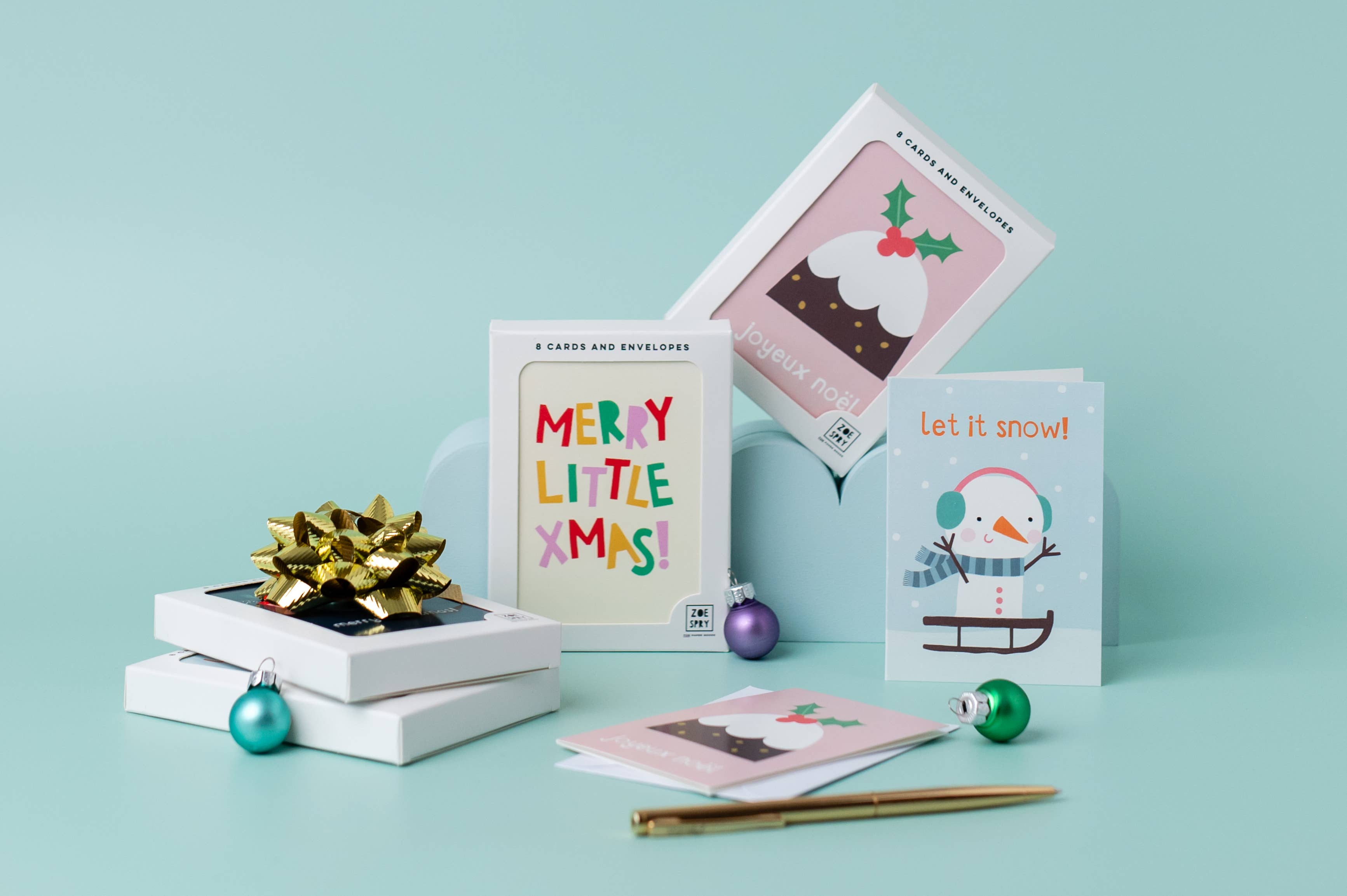 Zoe Spry – Großhandel Weihnachtskarte – Packung mit 8 Mini-Karten „Merry Christmas“ -Kartenpaket1