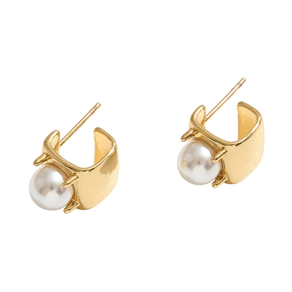 Sensibling Corp. - Vente Clous d'oreille - Boucles d'oreilles géométriques avec perles accentuées en or 14K plaqué1