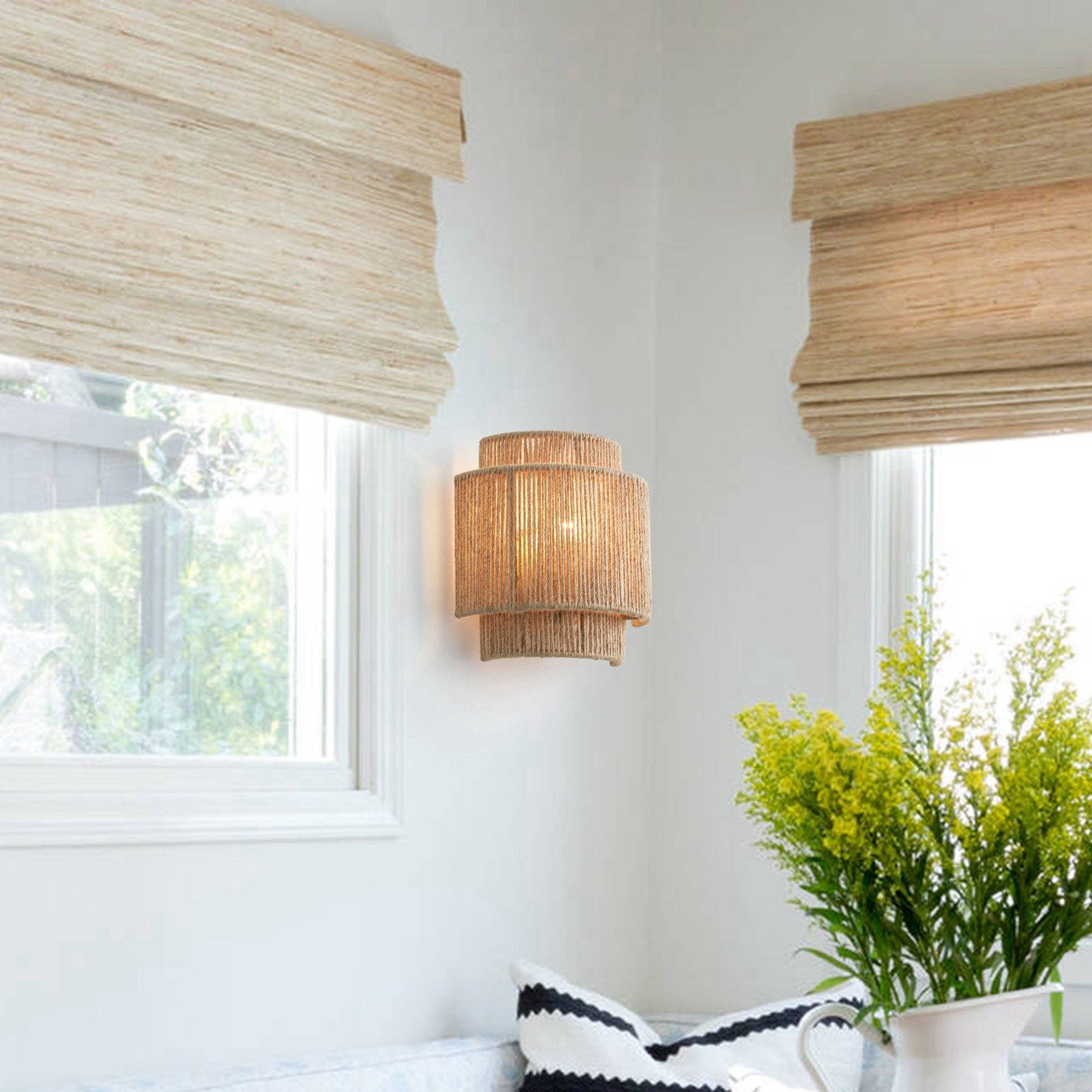 Brio Lighting - Wholesale Sconce - Lusteria 9" Boho Hand Woven Rope 1-Light Wall Sconce Light1