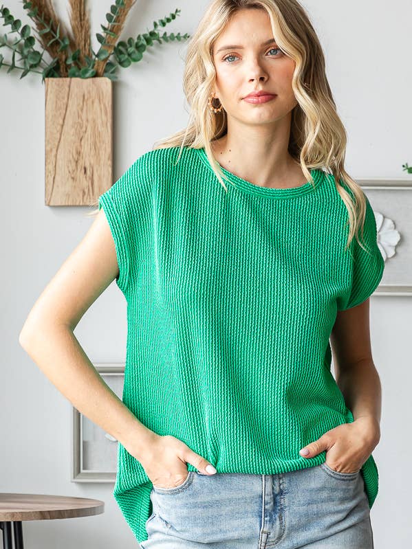 Women's Ribbed Knit Top with Round Neck T5598 for wholesale by 7th Ray