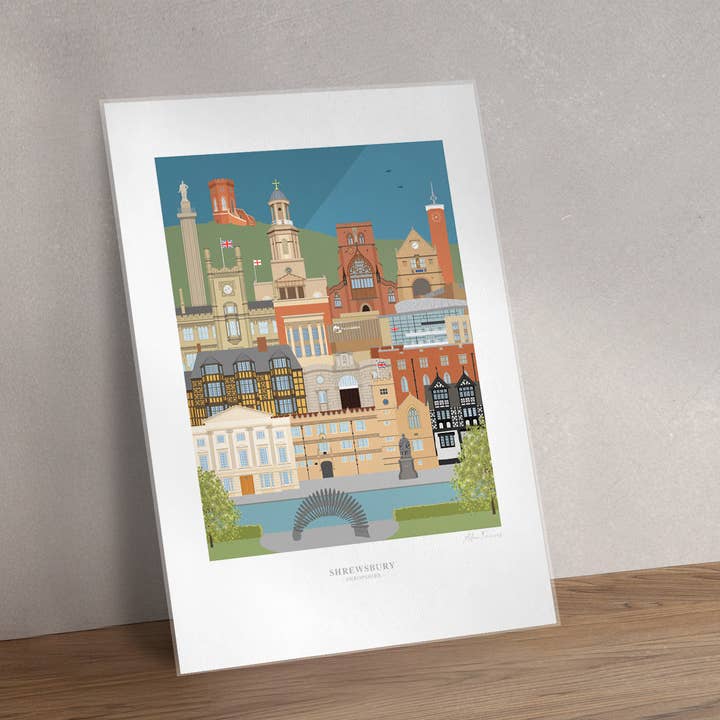 Shrewsbury, Shropshire, Art Prints for wholesale by Adam Francis Illustrator