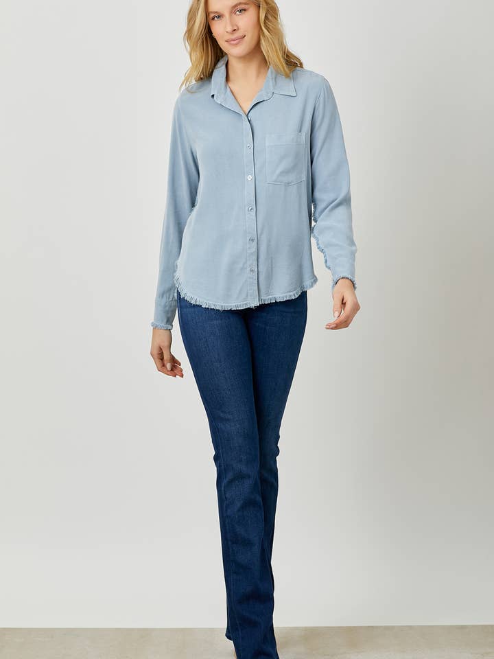 LONG SLEEVE FRAY BUTTON DOWN TOP for wholesale by Maven West