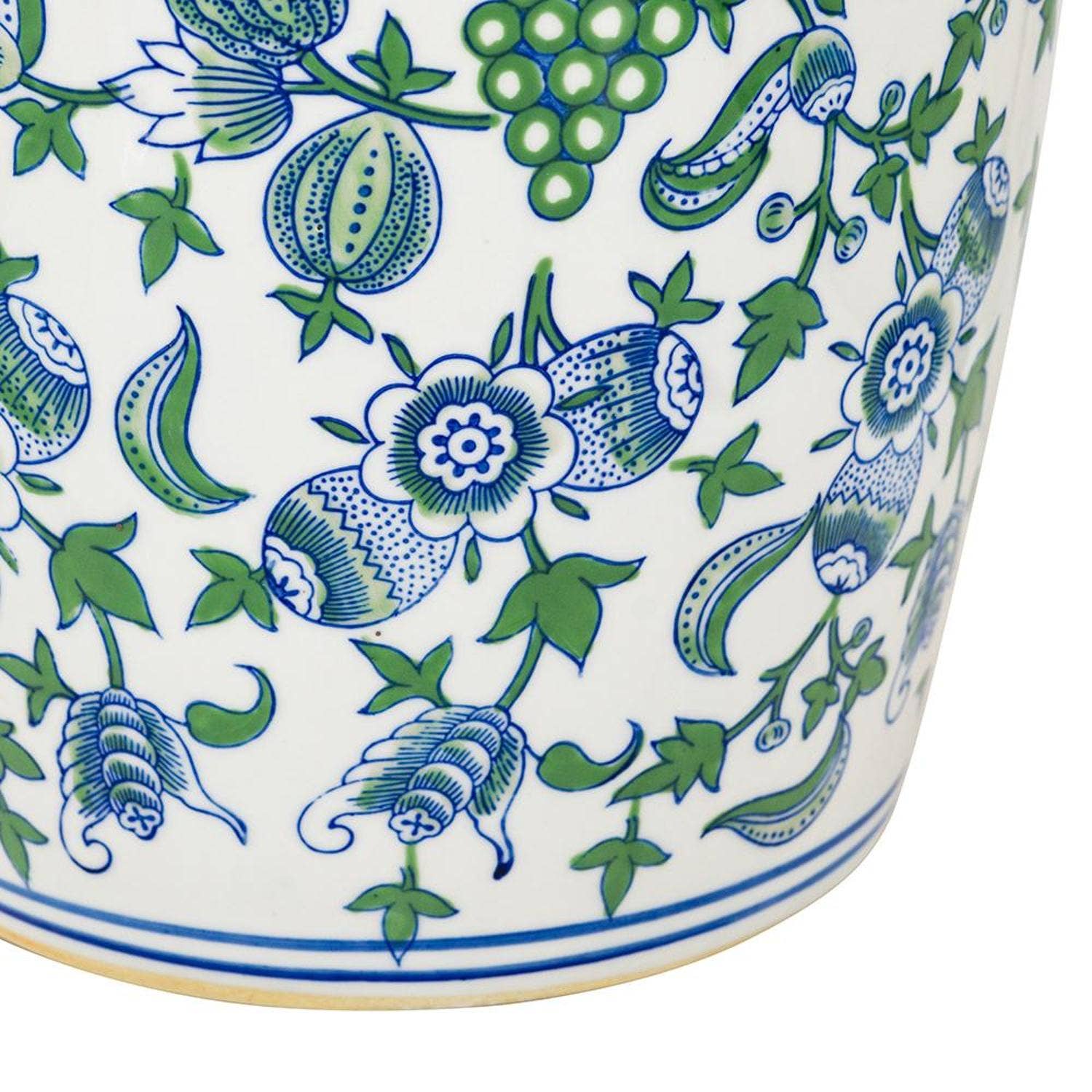 HomeRoots - Vente Vases - Vase de table en porcelaine chinoiserie blanc, bleu et vert de 24 pouces4