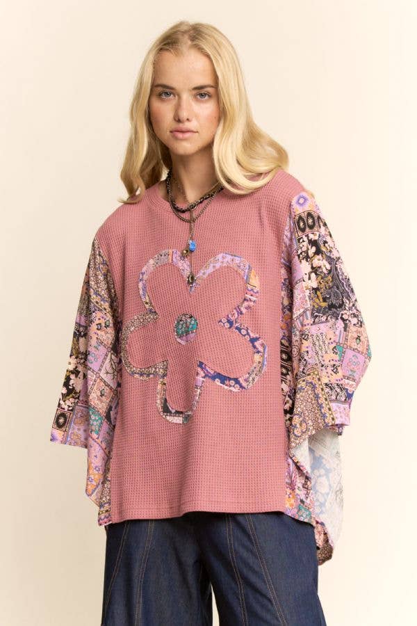 Davi & Dani - Wholesale Knit Top - Women's - PLUS BOHO PATCHWORK KNIT TOP WITH FLOWER3